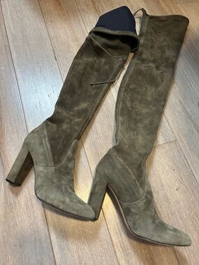 Jean Michel Cazabat Women's EU38/US 7 Olive Green Suede Leather Thigh-High Boots